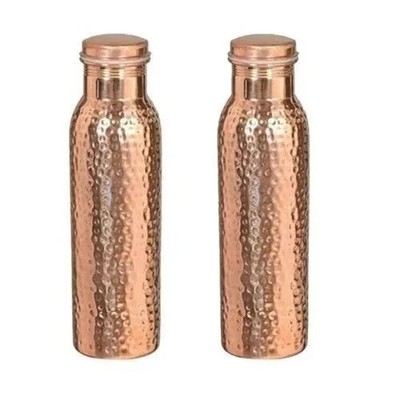 Pure Copper Hammered Water Bottle Drinking Water Flask Health Benefits Set Of 2