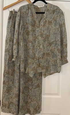 Brett Harrison Pure Silk 2 Piece Set Pants Button Down Sz 8- M Vintage