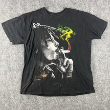 Zion Rootswear Bob Marley Tee T Shirt Reggae Mens Faded Black Large Big Spliff