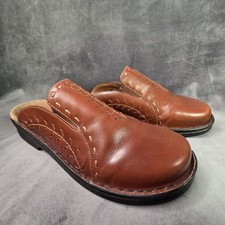 Clarks Artisan 10M Mules Brown Distressed Stitched Design Leather Wedge Clogs