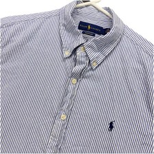 Ralph Lauren Seersucker Shirt Men XL Blue Stripe Short Sleeve Button Coastal