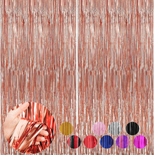 2 Pack Rose Gold Foil Fringe Party Backdrop Decorations, 3.3 X 8.2 FT