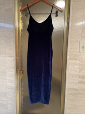 Fashion Nova Navy Blue Stretch Sleeveless Velvet Midi Dress Size XS -No Size Tag