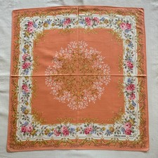 Vintage Handkerchief Orange Cotton Floral Flourish  Baroque Pattern Hanky 18" J