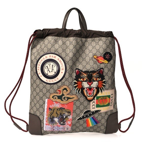 GUCCI SOFT GG SUPREME MONOGRAM DRAWSTRING BACKPACK EMBROIDERED