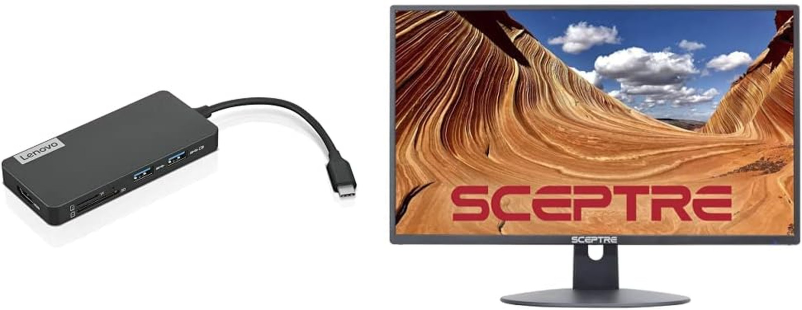 USB-C 7-In-1 Hub & Sceptre 24" Professional Thin 75Hz 1080P LED Monitor 2X HDMI