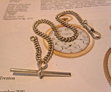 Pocket Watch Chain Silver Nickel Albert With T Bar 1940s Vintage New Old Stock