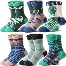 Kids Boys Toddlers Fuzzy Slipper Socks with Grips Non Slip 4-7 Years Dinosaur