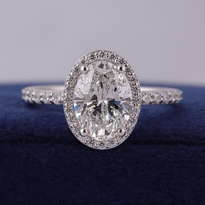 2 ct Oval cut Moissanite 14K White Gold Halo With Accent Engagament Ring For Her