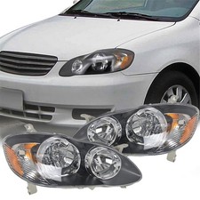 Headlight Assembly for 2003-2008 Corolla Black Housing Amber Reflector Pair