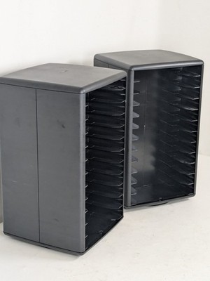Pair Of Vintage Laserline 24 VHS Tape Spinning Storage Tower Black Video Holder