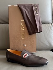 Mocassini/SCARPE GUCCI uomo in pelle cioccolato nuovi con scatola con logo tg 40 ITALIA