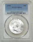 1958 P Franklin Half Dollar PCGS MS64 95% FBL White Frosty Luster PQ #T270Z