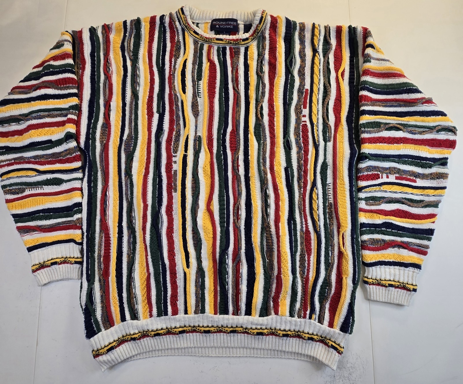 Vintage Roundtree Yorke 3D Knit  Sweater Mens Large Textured Biggie Cosby