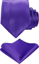 TIE G Solid Satin Woven dyed Color Formal Black Necktie and Pocket Square Sets i