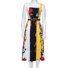 Oscar de la Renta Multicolor Floral Printed Cotton Pleated and Button Front