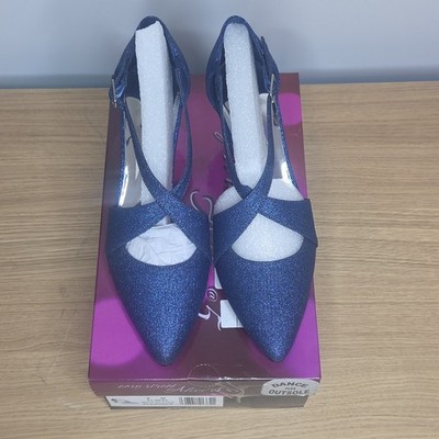 Easy Street Navy Glitter Straps Buckle Comfort Block Heel Pumps 8M Women