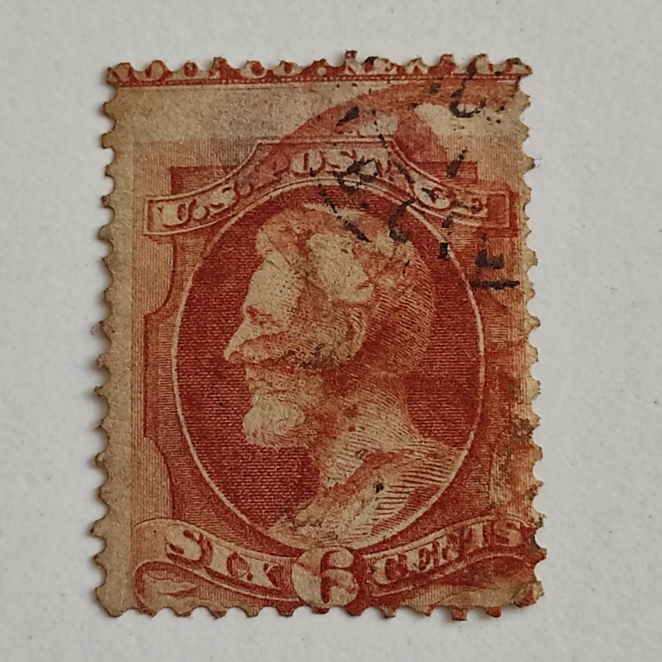 Timbre oblitéré États-Unis 6 c Lincoln 1870 rose-carminé - Photo 3/4