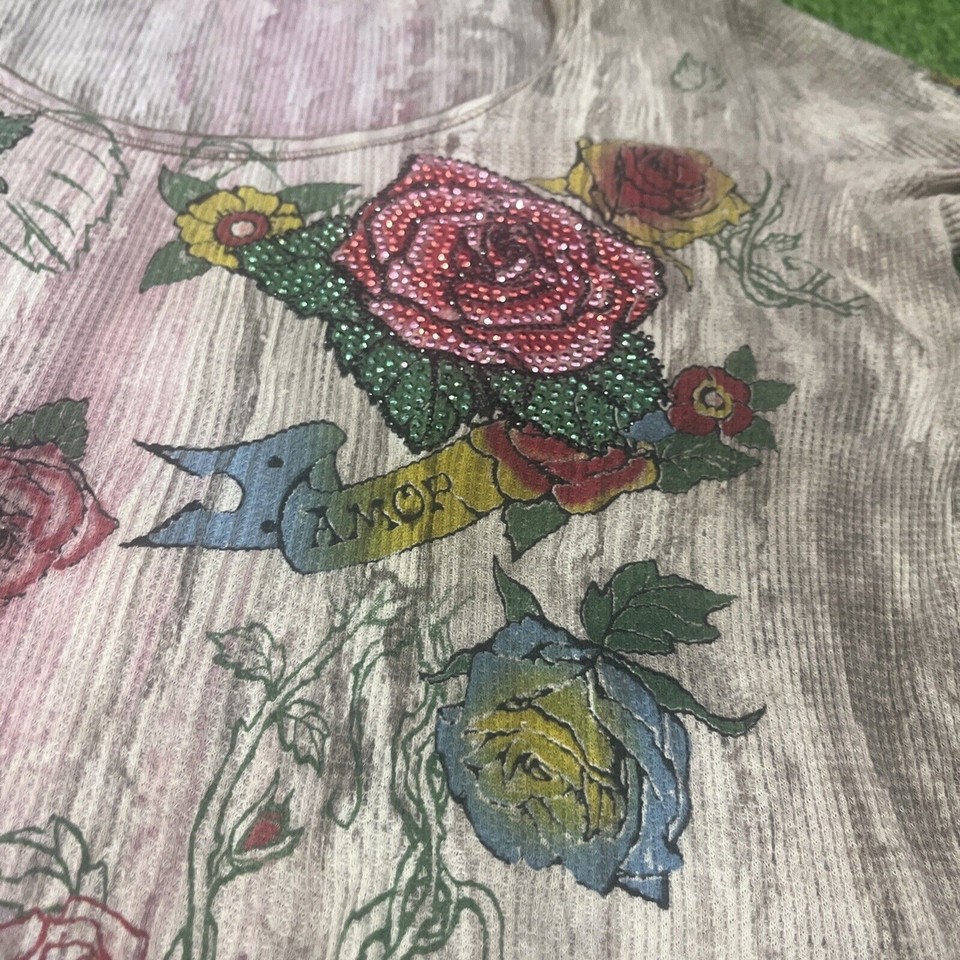 Vanilla Sugar Tee Rhinestone Rose Tattoo Art Grunge Top Y2K VTG PM eBay