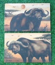 Paire de tableaux contemporains Peinture de sable sur panneau bois Buffles...