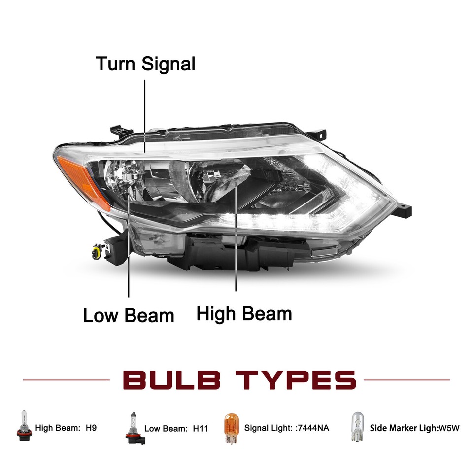 For 2017 2018 2019 Nissan Rogue 4Dr LED DRL Halogen Right - Foto 12