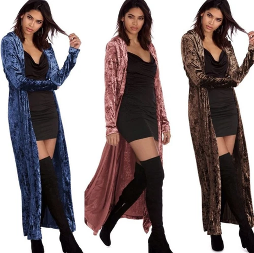 Cárdigan largo de terciopelo para mujer Kimono frente abierto chaqueta abrigo ropa exterior - Imagen 6 de 12