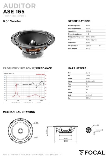 Altavoces Delanteros + Posteriores FOCAL AUDITOR ASE165 + ACX165 Para VW GOLF IV - Imagen 12 de 13