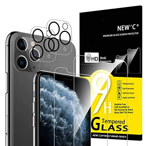 NEW'C 4 Pezzi, 2 x Pellicola Vetro Temperato per iPhone 11 Pro e 2 x (T2d)