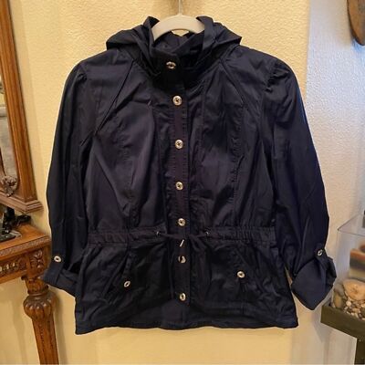 WHITE HOUSE BLACK MARKET Women Navy Utility Hoodie Jacket Size Medium