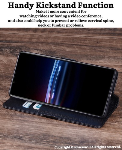 Book Style Flip Genuine Leather Wallet Case Cover For SONY Xperia - Foto 6 di 15