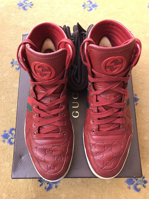Gucci Turnschuhe Sneaker High Top Schuhe Monogramm Leder Web Herren UK 10 US 11 44