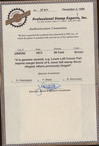 US O82 90c Treasury Department Official Mint w/ PSE Cert F-VF OG H SCV $475 - Picture 3 of 4