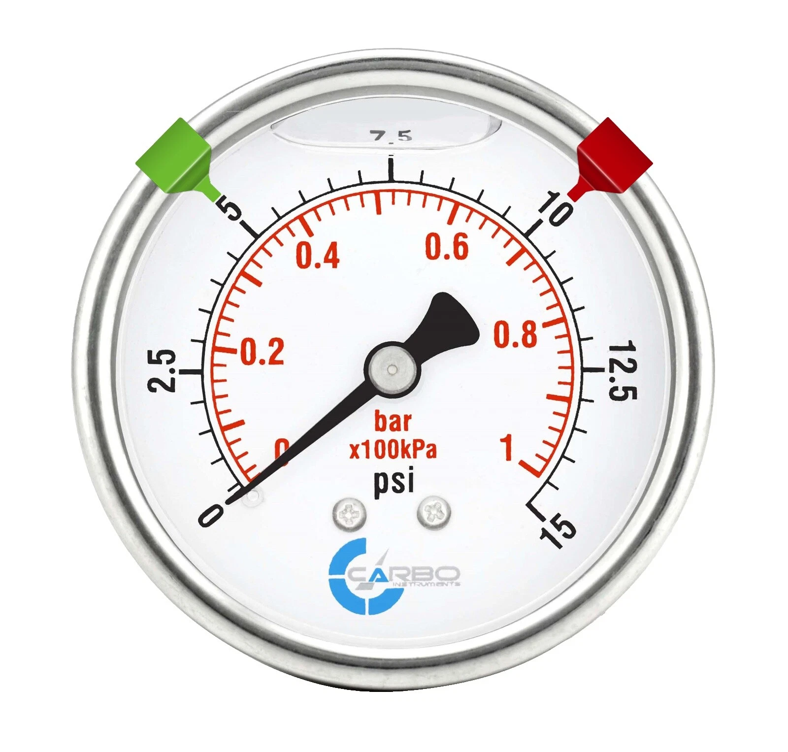 1/4 in Connection Diameter 2.5 in (63 mm) Face Diameter 15 psi (1 bar) Maximum Pressure Air Pressure Gauges