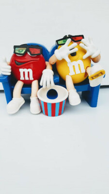 Vintage M&M Candy Dispenser ''At the Movies'' Two M&M Characters Yellow and Red