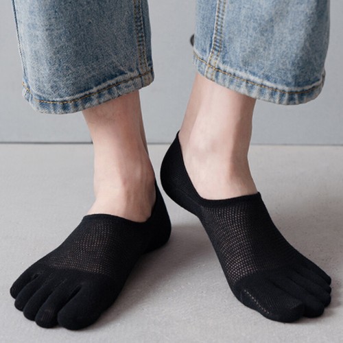 Calcetines de verano de malla de cinco dedos punta elástica calcetines deportes correr color liso hombres - Imagen 5 de 19