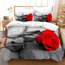 Red Rose Duvet Cover Double Bedding Set,3D Floral Duvet Cover with 2 Pillowcases