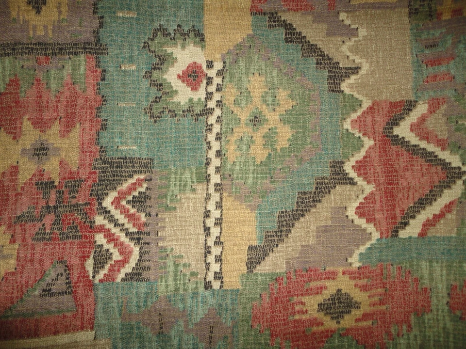 JC PENNEY SOUTHWESTERN AZTEC GREEN GOLD BLACK CLAY (2) TAB TOP VALANCES 15 X 40 - Image 3 of 4