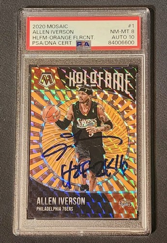 Allen Iverson 2020 Panini Mosaic Orange Holofame 3/25 1/1 PSA 8 AUTO 10 HOF 2K16