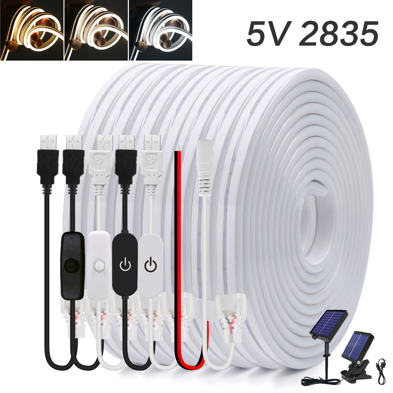 5V 2835 Neon LED Strip Streifen Solar Lichtschlauch Lichtband Leiste Innen Außen