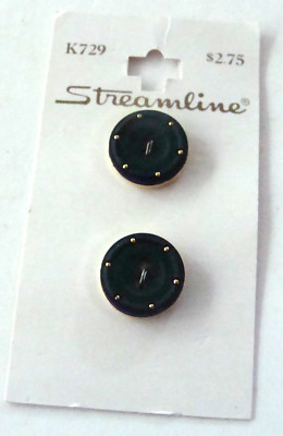 Stream Line Gold Buttons NOS VTG Blue Goldtone Accents Streamline K729 2-Hole Crest Buttons Orig ...