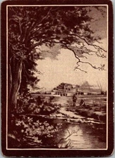 River Scene. Antique Wide Swap Playing Card. Monochrome. Not Named.