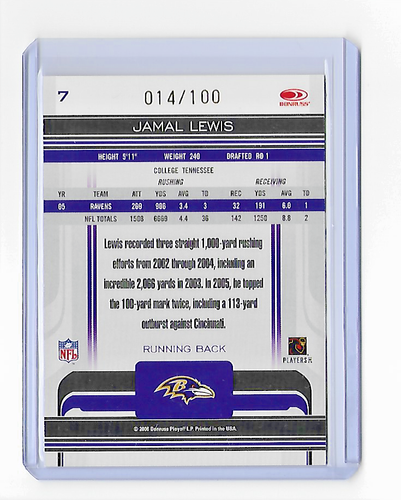 2006 GRIDIRON GEAR JAMAL LEWIS "X" 14/100 - CARD #7 - RAVENS - FREE SHIPPING - Picture 2 of 2
