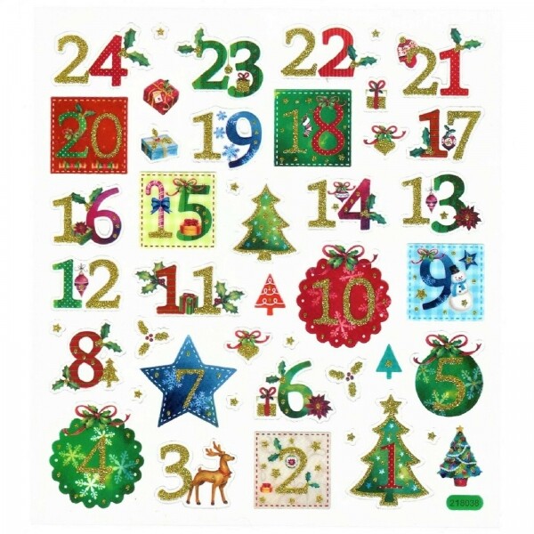 Sticker Adventszahlen Stickerbogen Adventskalender Zahlen Glitter Weihnachten-image