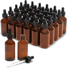 12/30-Pack 2 Oz Amber Glass Eye Dropper Bottles 3 or 6 Funnel for Essential Oils