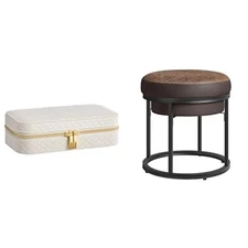 SONGMICS HOME Travel Jewelry Case, Jewelry Organizer Box with Mirror, Ottoman...