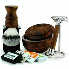 Wooden Shaving Set 6 Pcs Excellent Gift 4 Men In Natural Wood Luxury Shaving kit