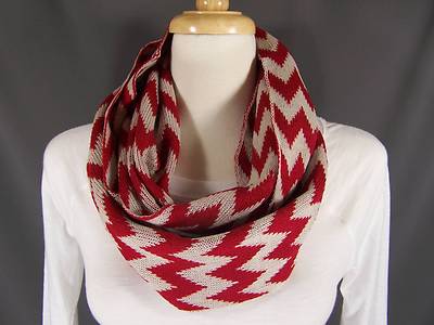 Red White chevron soft knit circle infinity endless loop long circular ...