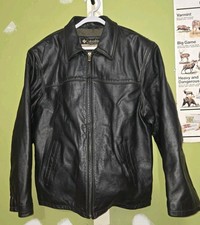 VTG MENS SIZE XL THICK QUALITY COLUMBIA BLACK LEATHER FULL ZIP JACKET