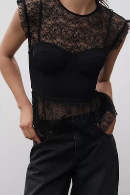 ZARA Women s Black Lace Top | Size L | NEVER WORN & NEW WITH TAGS!