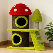 Modern Cat Tree Tower with Mushroom-Themed Cat House and Sisal Scratching Posts